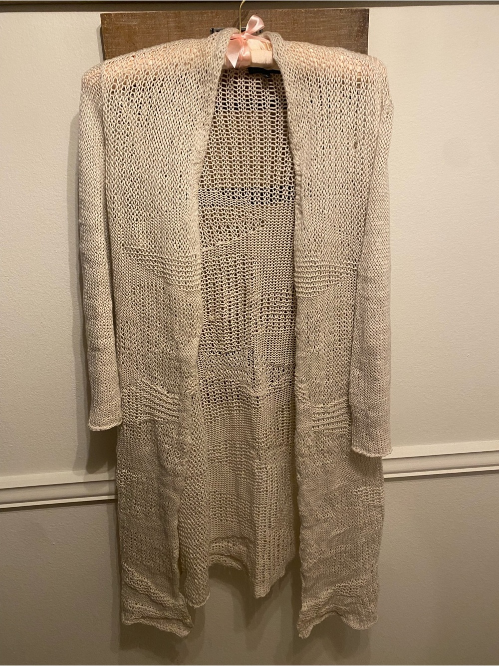 Eileen Fisher Crochet Knit Cotton Long Open Cardigan Sz M $270